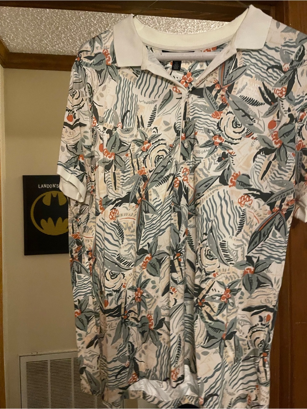 Ralph Lauren Cream Polo with Green Leaves & Coral Floral Print